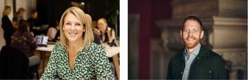Untitled design On the left is a white woman, Sarah Bradbury, with blond hair and wearing a green shirt. On the right is a white man, Paul Behrens, wearing a dark jacket and blue shirt. Both smile at the camera.